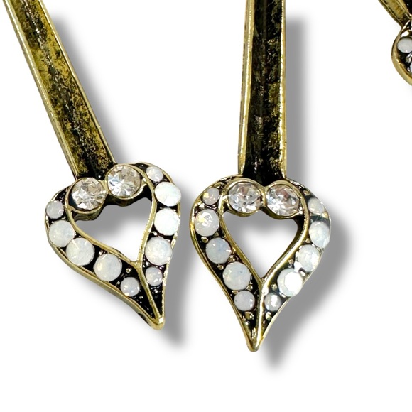 Free People Ariana Ost Paula Dangles Earrings NWT Hearts Crystal Rhinestone Punk - Picture 5 of 8